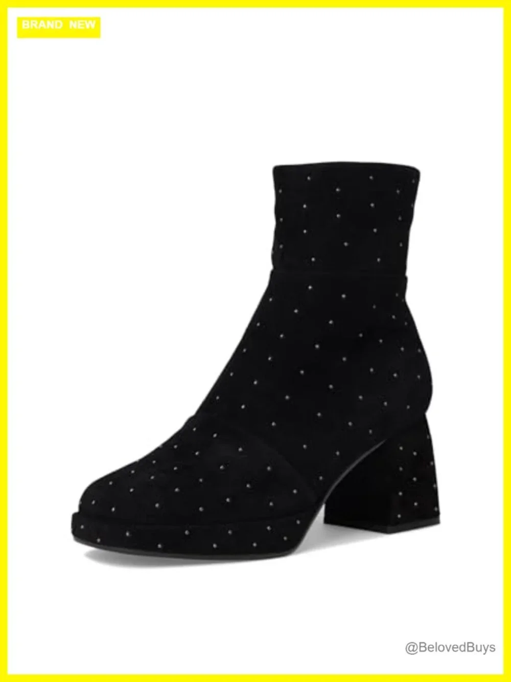 Studded Suede Ankle Booties with Block Heel and Side Zipper